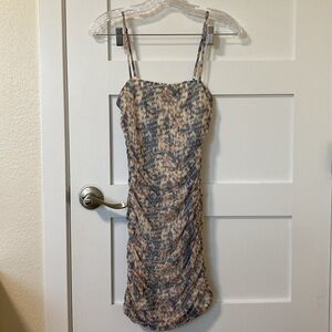 Forever 21 Ruched Blue & Orange Mini Adjustable Strap Bodycon Dress Small